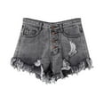 thumbnail image 1 of CYRBOKO Women's Denim Shorts, Raw-hem Ripped Casual Buttons Summer Jeans Gray Size S, 1 of 3