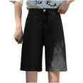 thumbnail image 1 of CYRBOKO Women's Denim Shorts, Straight-leg Comfy High-Waisted Summer Bermuda Shorts Black Size L, 1 of 5