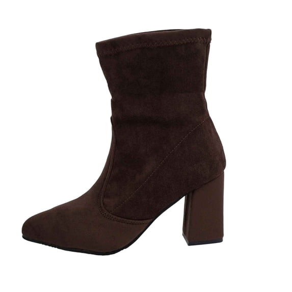 CYRBOKO Women's Dress Ankle Boots, Fall Winter Fashion High Block Heel Pointy Toe Womens Shoes Womens Booties Brown Size 7.5