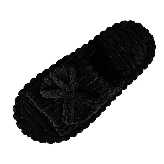 CYRBOKO Women's Fuzzy Slippers, Indoor Outdoor Comfy Soft Open Toe Slide Slippers for Women Black Size 5.5-6