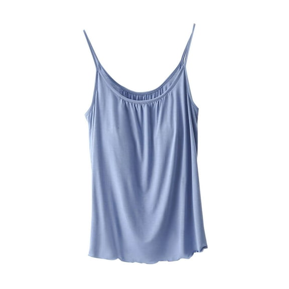 CYRBOKO Women's Padded Tank Tops, Crew Neck Padded Sleeveless Casual Spaghetti strap top Light Blue Size XL
