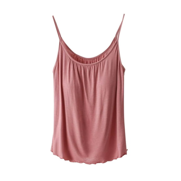CYRBOKO Women's Padded Tank Tops, Sleeveless Casual Crew Neck Padded Spaghetti strap top Pink Size L