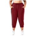 thumbnail image 1 of CYRBOKO Women's Plus Size Active Capris, Elastic Waist Stretchy Drawstring Relaxed Fit Summer Capri Pants with Pockets Red Size L, 1 of 7