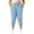 thumbnail image 1 of CYRBOKO Women's Plus Size Active Capris, Relaxed Fit Drawstring Stretchy Elastic Waist Summer Capri Pants with Pockets Light Blue Size 4XL, 1 of 7