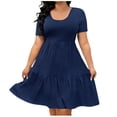 thumbnail image 1 of CYRBOKO Women's Plus Size Dresses Midi, Crew Neck Summer Loose Fit Short Sleeve Casual Dresses Navy Size 4XL, 1 of 5