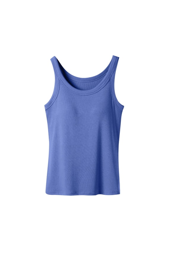 Women's Plus Size Tank Tops, Casual Sleeveless Soft Summer Padded Camisoles Blue Size XL