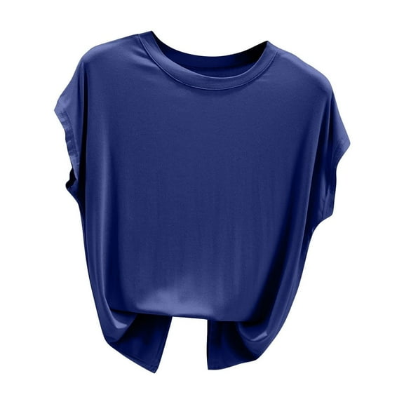 CYRBOKO Women's Pullover Tank Tops, Crew Neck Soft Summer Lightweight Sleeveless Tops Blue Size 2XL