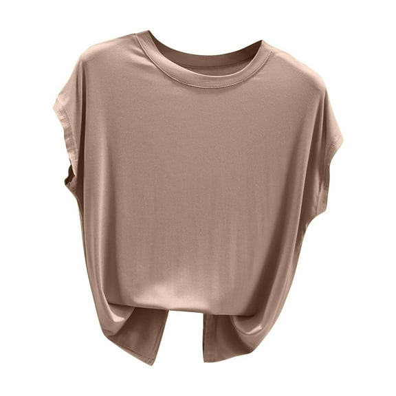 CYRBOKO Women's Pullover Tank Tops, Lightweight Soft Summer Crew Neck Sleeveless Tops Khaki Size M