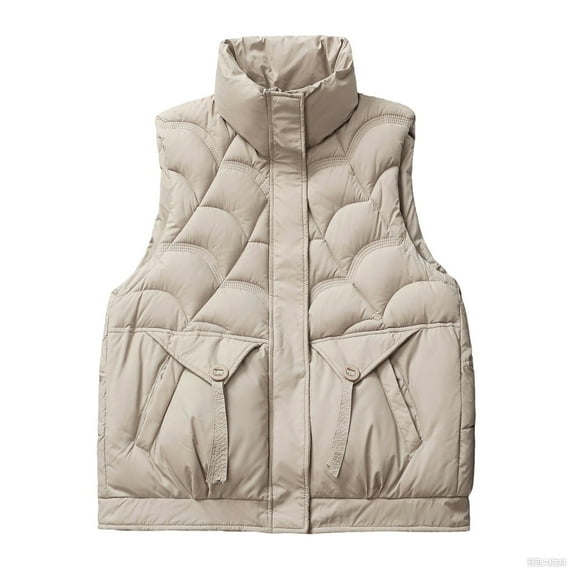 CYRBOKO Women's Quilted Puffer Vests, Lightweight Sleeveless Thermal Full Zip Winter Clothing Khaki Size XL