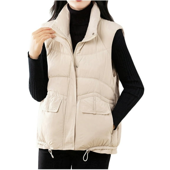 CYRBOKO Women's Quilted Puffer Vests, Thermal Lightweight Sleeveless Full Zip Winter Jackets White Size 2XL