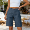 thumbnail image 1 of CYRBOKO Women's Summer Cargo Shorts, Casual Holiday Relaxed Elastic Waist Bermuda Shorts with Pockets Navy Size L, 1 of 8