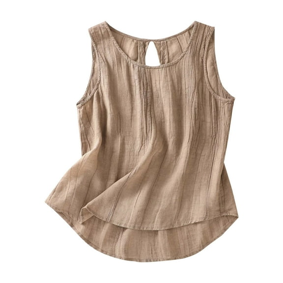 CYRBOKO Women's Summer Tank Tops, Loose Crew Neck Casual Loose Sleeveless Clothings Khaki Size L