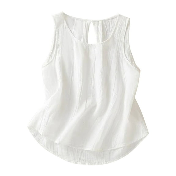 CYRBOKO Women's Summer Tank Tops, Loose Crew Neck Loose Casual Sleeveless Clothings White Size M