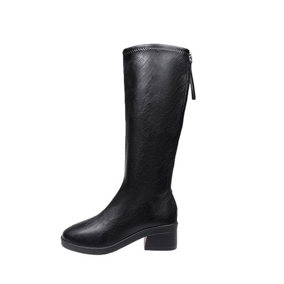 CYRBOKO Women's Tall Boots, Fashionable Square Mid Heel Pointy Toe Zipper Women's Shoes Black Size 5.5
