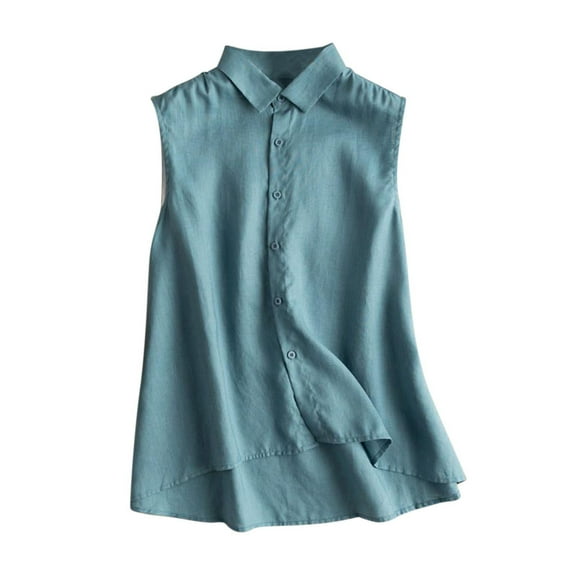 CYRBOKO Women's Tank Tops 2025, Loose Casual Sleeveless Turn-down Collar Summer Clothings Blue Size 3XL