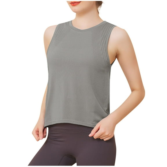 CYRBOKO Women's Tank Tops, Casual Crew Neck Summer Soft Sleeveless Tops Gray Size M