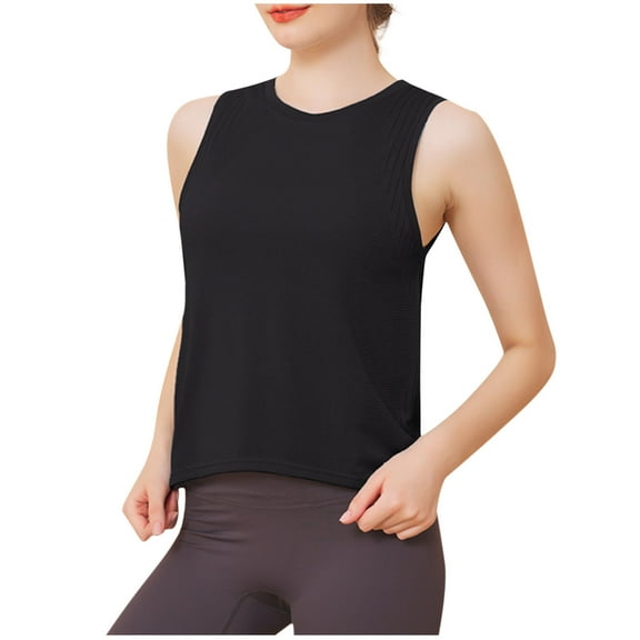CYRBOKO Women's Tank Tops, Casual Soft Crew Neck Summer Sleeveless Tops Black Size M