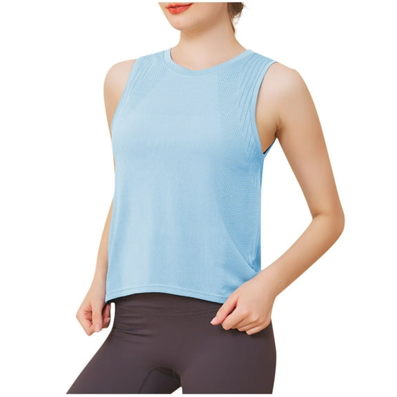 CYRBOKO Women's Tank Tops, Casual Summer Crew Neck Soft Sleeveless Tops Light Blue Size XL