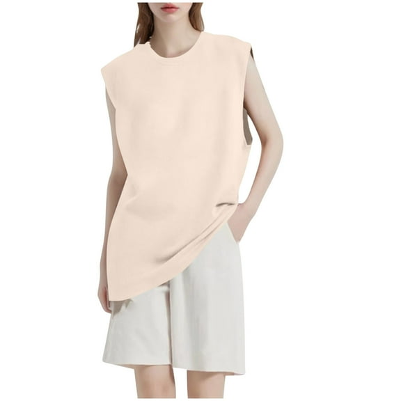 CYRBOKO Women's Tank Tops, Comfy Sleeveless Summer Crew Neck Athletic Tops Beige Size XL