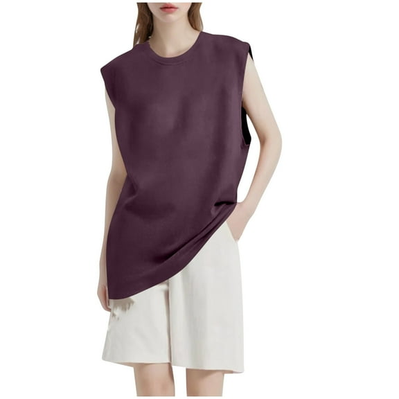 CYRBOKO Women's Tank Tops, Sleeveless Crew Neck Comfy Summer Athletic Tops Purple Size M