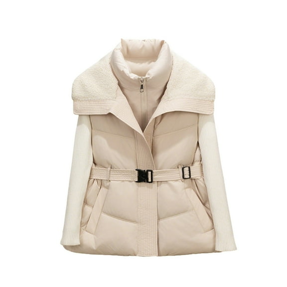 CYRBOKO Women's Winter Puffer Vests, Thermal Sleeveless Lightweight Full Zip Quilted Jacket Beige Size L