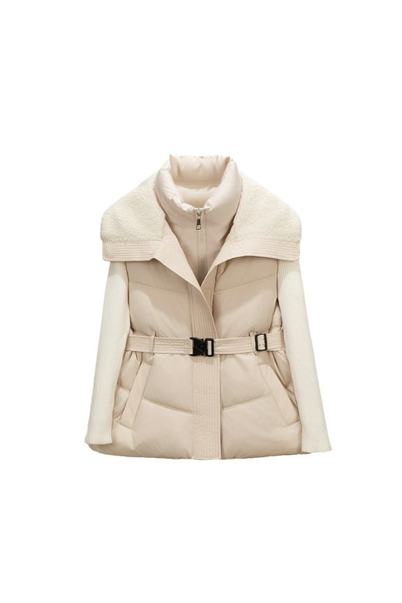 Women's Winter Puffer Vests, Thermal Sleeveless Lightweight Full Zip Quilted Jacket Beige Size L