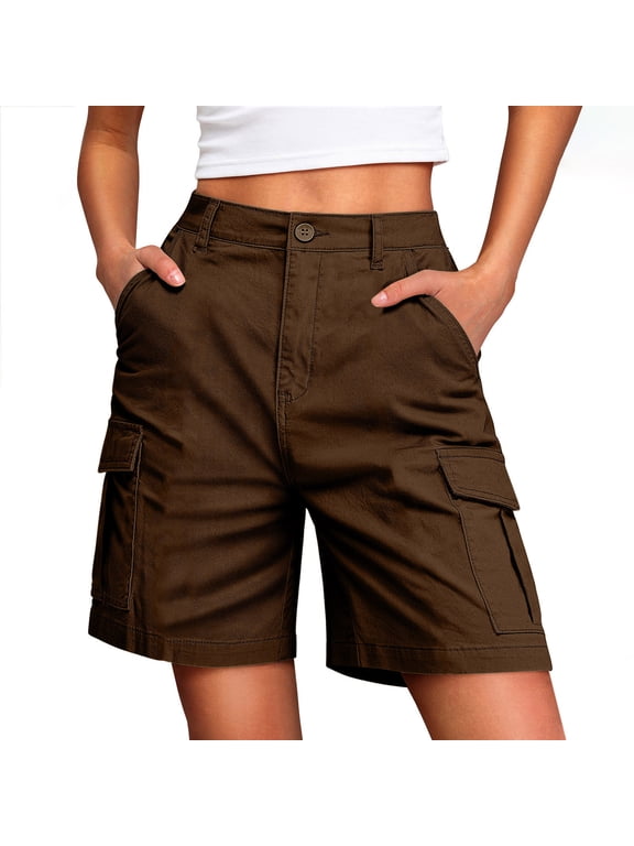 Womens Workout Shorts, Casual 2025 Comfy Summer Cargo Shorts Brown Size L