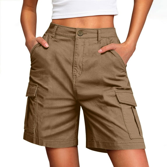 CYRBOKO Womens Workout Shorts, Summer Casual 2025 Comfy Cargo Shorts Khaki Size M