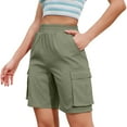 thumbnail image 1 of CYRBOKO Workout Shorts for Womens, Comfy Elastic Waist Summer Casual Shorts with Pockets Army Green Size S, 1 of 5