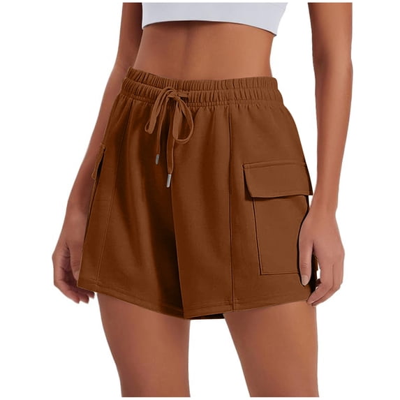 CYRBOKO Workout Shorts for Womens, Elastic Waist Casual Drawstring Athletic Summer Shorts Brown Size XL