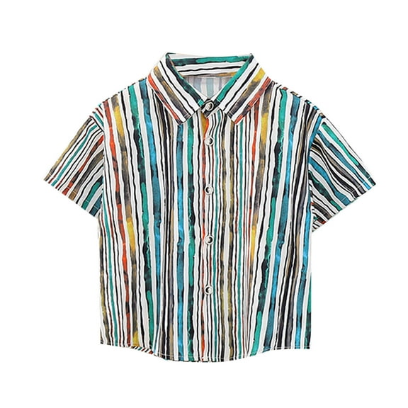 CYRBOKOToddler Boys Button Down Shirts, Thin 2025 Short Sleeve Cotton Summer Shirts Multicolor Size 5-6 T
