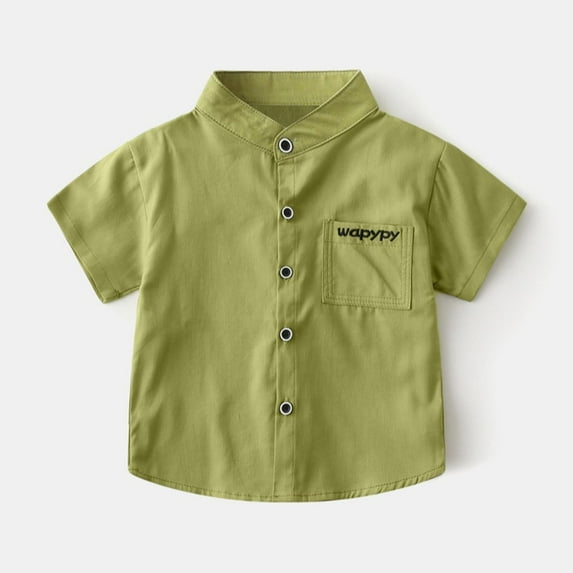 CYRBOKOToddler Boys Short Sleeve Button Shirts, Crewneck Soft Cotton Loose Summer Shirts Green Size 7-8 T