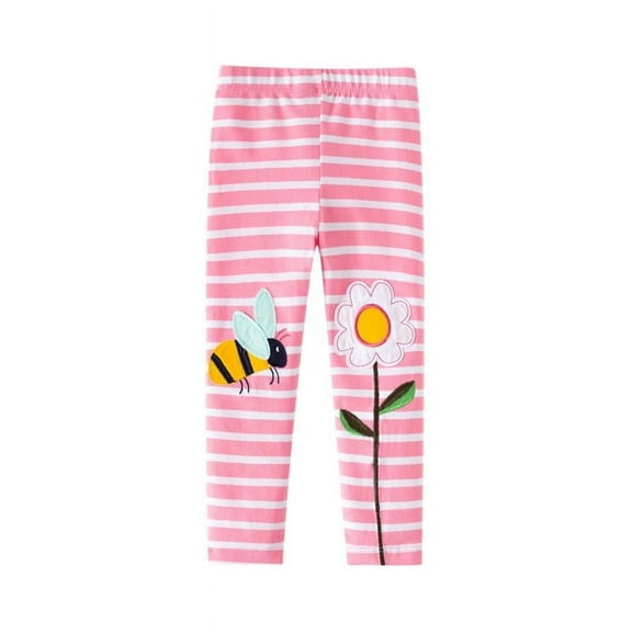 CYRBOKOToddler Girls Leggings, Cotton Stretch Striped Elastic Waist Skinny Pants Pink Size 7 T