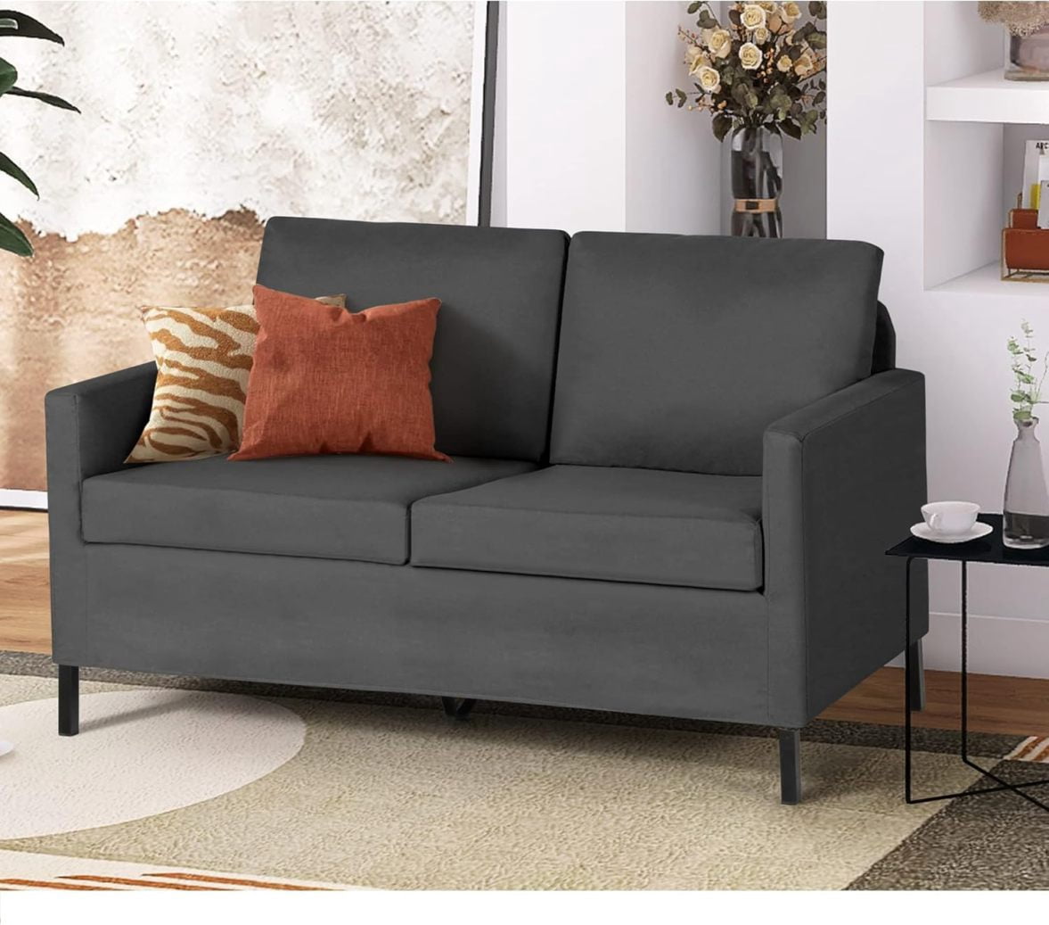 CYRP Linen Fabric Modern Small Loveseat Sofa Couch for Living Room, 51 ...