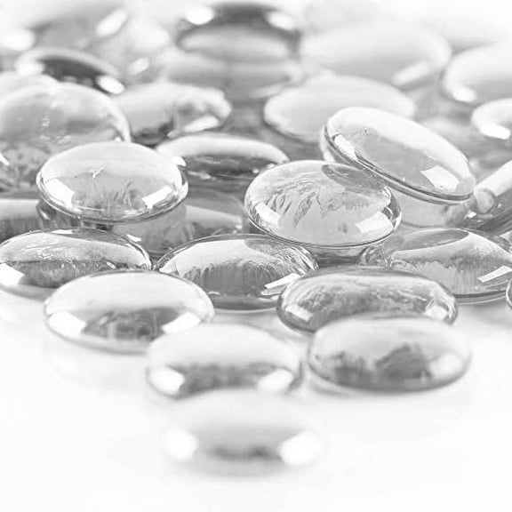 CYS EXCEL X-Large 1.25" Clear Glass Flat Gemstone Vase Fillers (3 LBS, Approx. 105 PCS) Multiple Color Choices Marble Beads Aquarium Rocks Floral Supplies Stones Decorative Mosaic Gem Pebbles