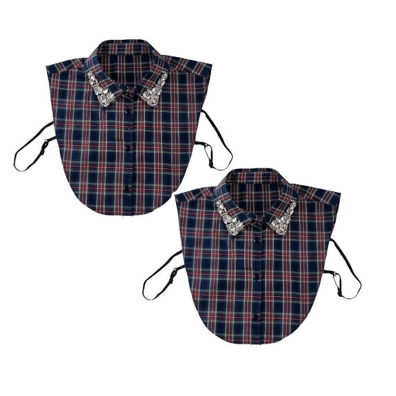CYSFASHION 2 Pieces Detachable Dicky Collar Blouse for Women Gingham Faux Shirt Family Business Casual Mock Neck Fake Collar Blue