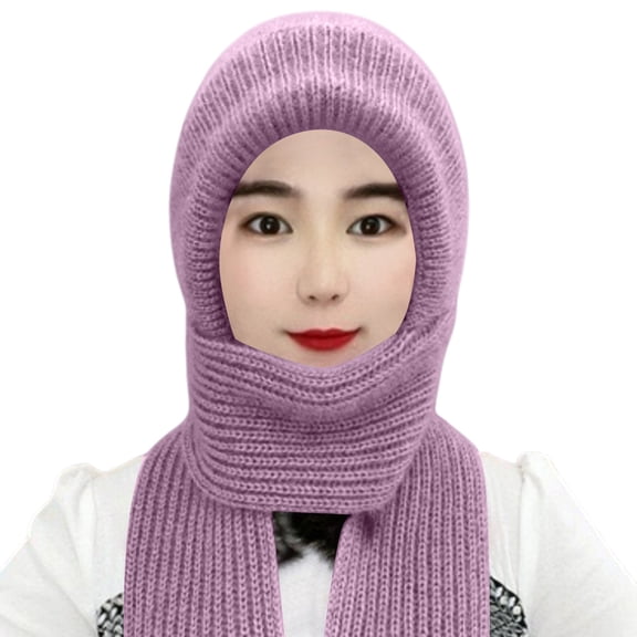 CYSFASHION 3 In 1 Beanie Hat With Scarf And Mask Cold Warm Neck Wramers Trapper Christmas Hats Adults Shawl Wraps Pink