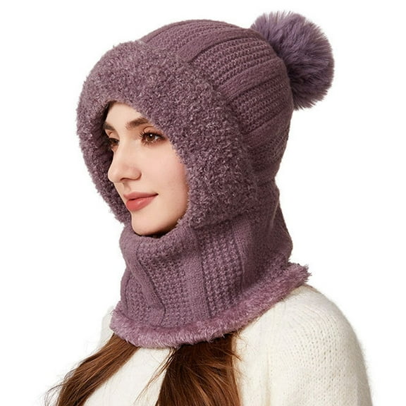 CYSFASHION 3 In 1 Beanie Hat With Scarf And Mask Warm Scrub Caps Women Womens Scarves Fitness Face Masks Purple