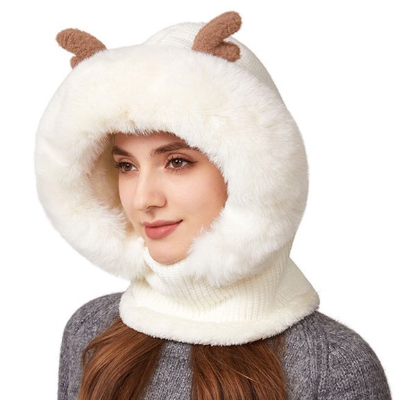 CYSFASHION 3 In 1 Beanie Hat With Scarf And Mask Warm Scrub Caps Women Womens Scarves Wool Face Masks White