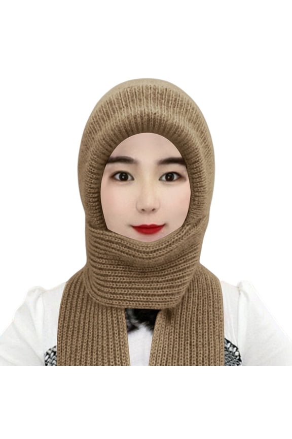 3 In 1 Beanie Hat With Scarf And Mask Winter Warm Womens Scarves Soft Winter Hats Pashmina Coffee