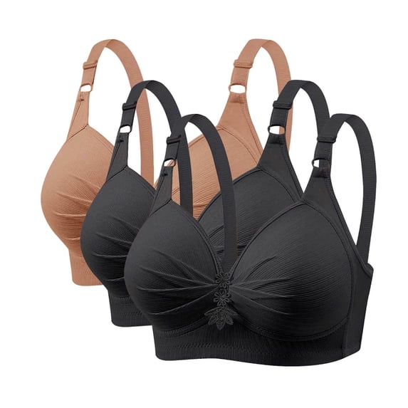 CYSFASHION 3 Pc Push Up Bra for Women Bust Wireless Comfortable High Support Lounge Fit Jelly Bra Khaki
