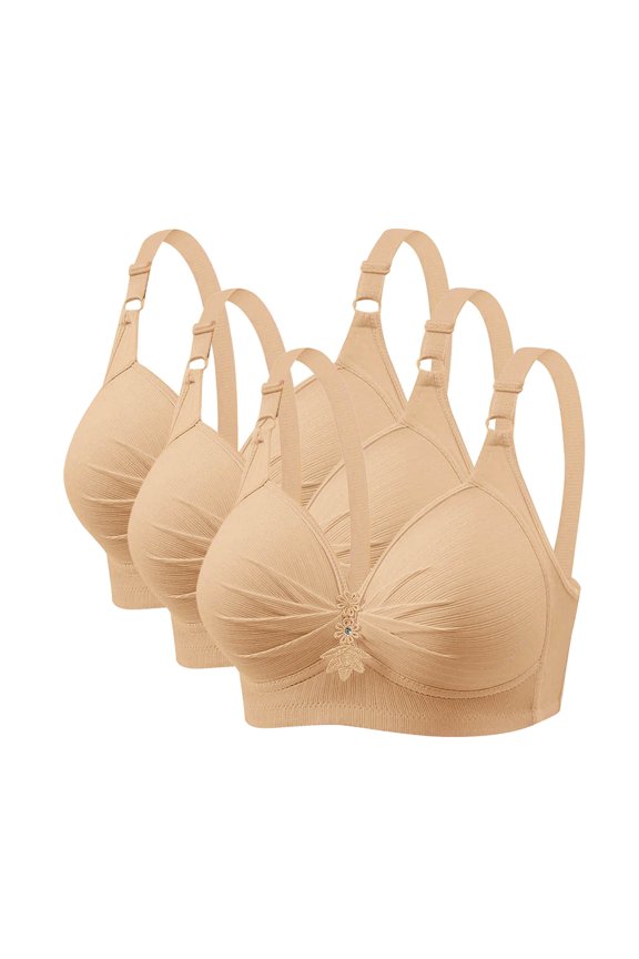 3 Pc Push Up Bra for Women Smoothing Wirefree Comfortable Support And Lift Lounge Soft Jelly Bra Beige