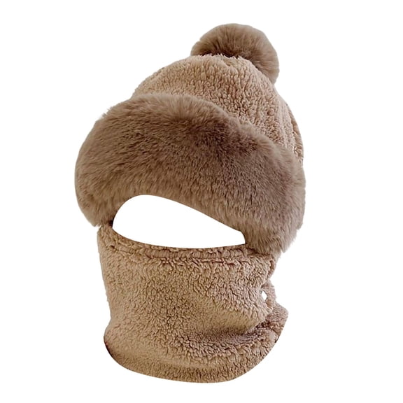 CYSFASHION 3 in 1 Beanie Hat Cozy Beanies Women Fall Fashion Face Masks Pom Windproof Women's Hats Coffee
