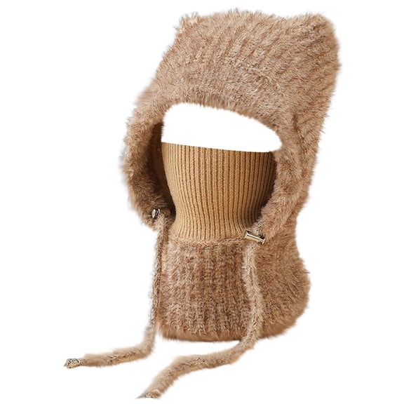 CYSFASHION 3 in 1 Beanie Hat Cozy Beanies Women Fashion Accessories Face Masks Skiing Women's Hats Khaki