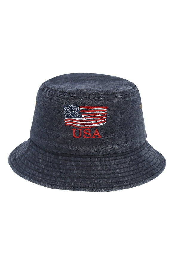 Beach Hats for Women Outdoor Bucket Hat Sun Cotton Travel Essentials American Flag Lightweight Packable Fishing Cap Navy