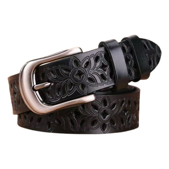 CYSFASHION Belts for Women Women's Retro Belt Hollow Flower Leather Belt For Jeans Pants Wide Belt With Metal Buckle Womens Belt Black