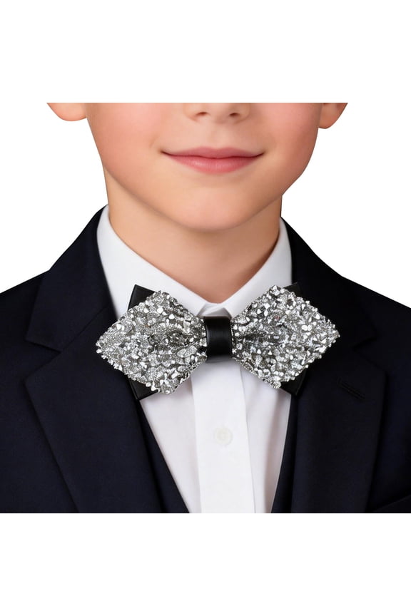 Bow Ties for Men Encrusted Leather Bow Ties Formal And Boys' Bow Ties. Business Casual Silver