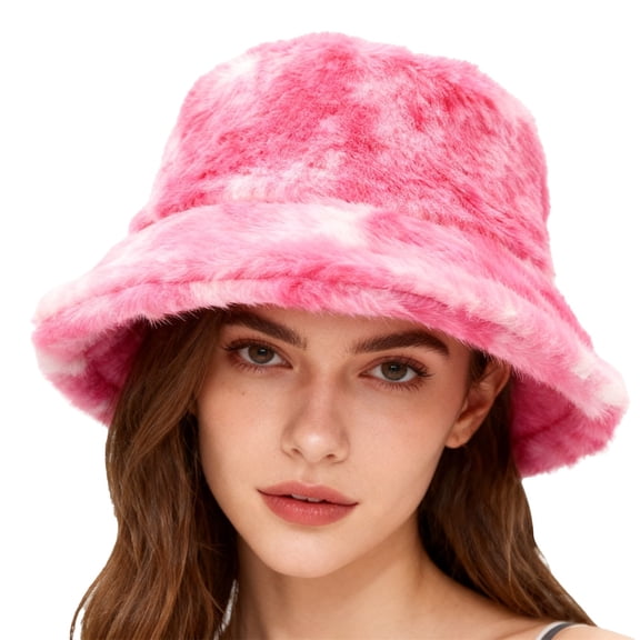 CYSFASHION Bucket Hats for Woman And Winter Styles For Ladies Tie Dyed Plush Bucket Hats. Thickened And Warm Fisherman Hats For Outdoor Use Pink