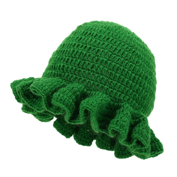 CYSFASHION Bucket Hats for Woman Handmade Crochet Ruffled Wool Hat Fashionable Colorful Wide Brimmed Hat Unisex Hat With Flounced Edge Blackish Green