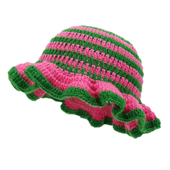 CYSFASHION Bucket Hats for Woman Handmade Crochet Ruffled Wool Hat Fashionable Colorful Wide Brimmed Hat Unisex Hat With Flounced Edge Green